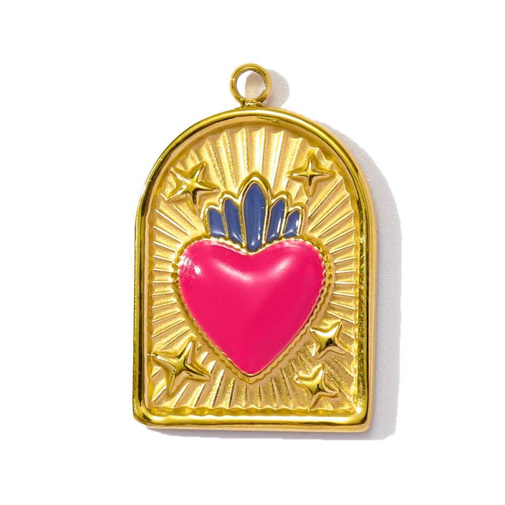 6pcs/pack Enamel Ace of Heart Stainless Steel DIY Earring Charm Clover Candy Sun Tarot Card Pendant Women Necklace Making Jewelry