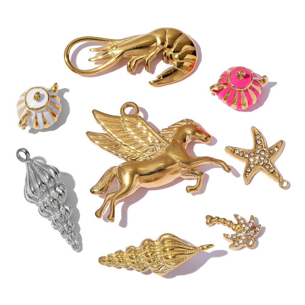 6pcs/pack Stainless Steel Enamel Ice Cream Turtle Cone DIY Charm Woman Coffee Cup Cat Pendant Jewelry Necklace Earring Making