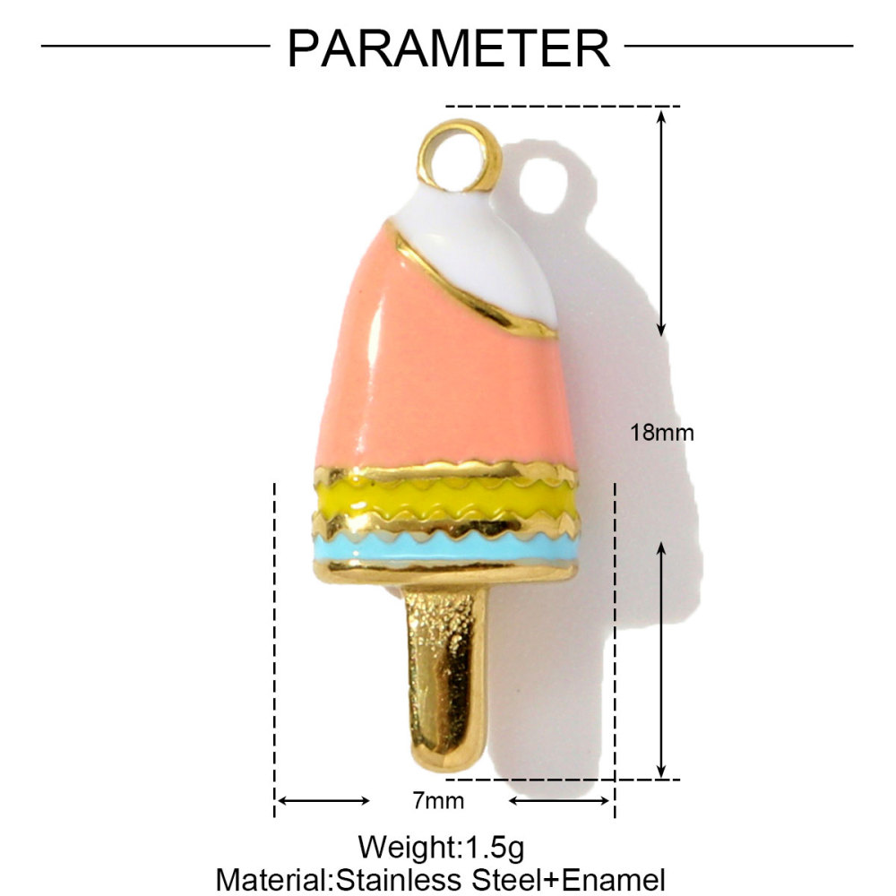 6pcs/pack Stainless Steel Enamel Ice Cream Turtle Cone DIY Charm Woman Coffee Cup Cat Pendant Jewelry Necklace Earring Making