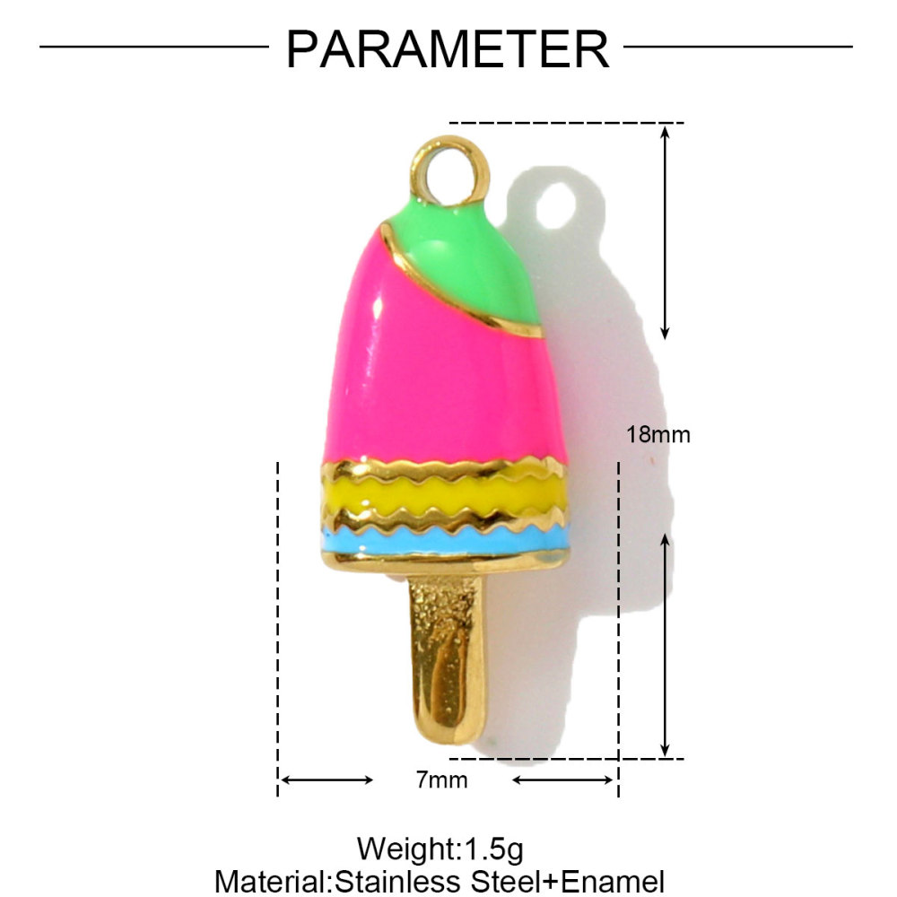 6pcs/pack Stainless Steel Enamel Ice Cream Turtle Cone DIY Charm Woman Coffee Cup Cat Pendant Jewelry Necklace Earring Making