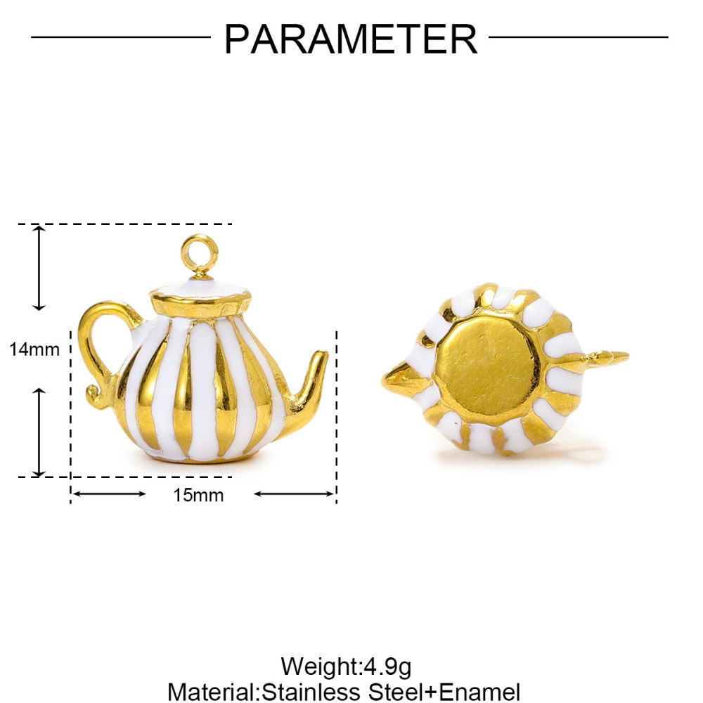 6pcs/pack Stainless Steel Enamel Ice Cream Turtle Cone DIY Charm Woman Coffee Cup Cat Pendant Jewelry Necklace Earring Making