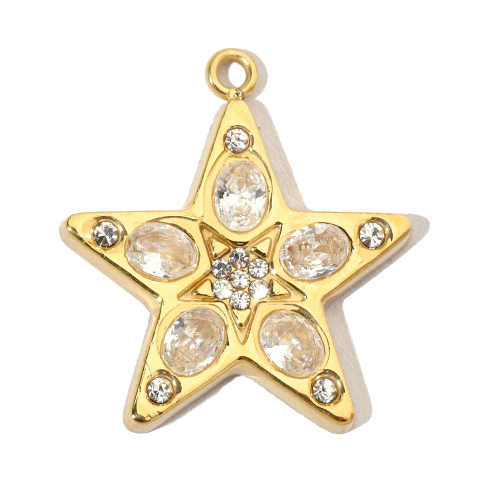 6pcs/pack French Star Cubic Zircon Stainless Steel Diy Charms Women Heart Fish Earring Necklace Pendant Palm Tree Lobster Jewelry