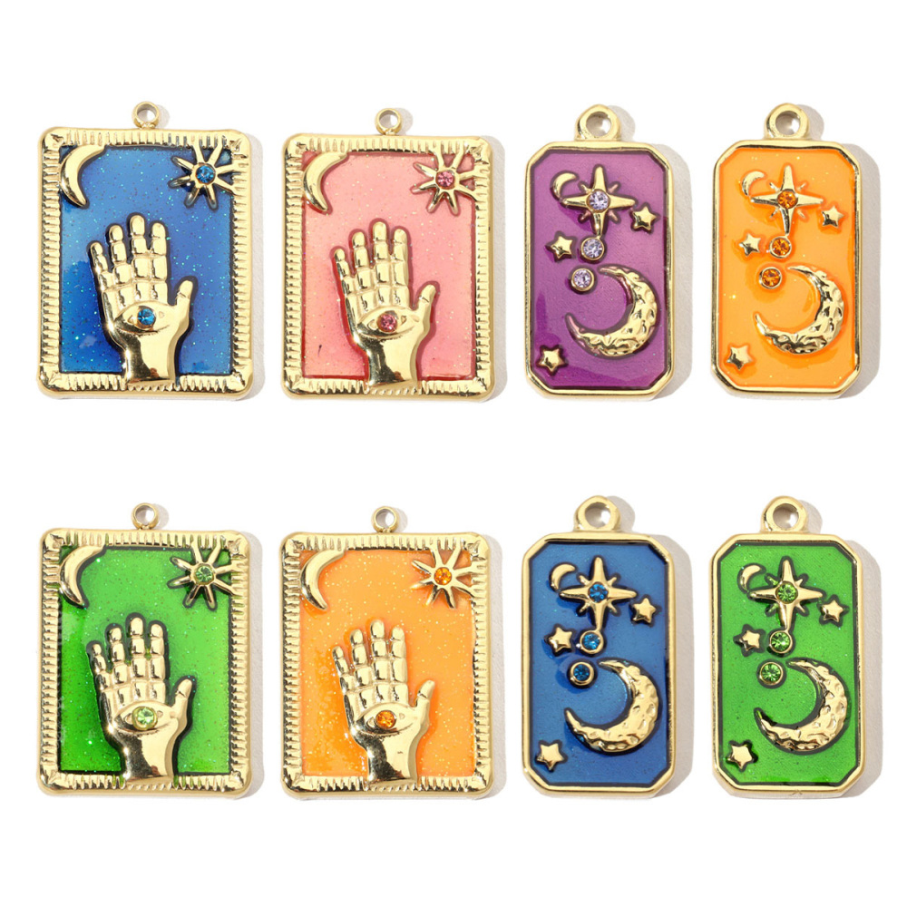6pcs/pack French Moon Enamel Stainless Steel Diy Charms Women Star Earring Necklace Pendant Hand Jewelry