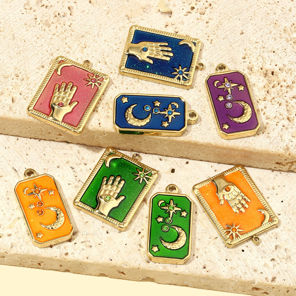 6pcs/pack French Moon Enamel Stainless Steel Diy Charms Women Star Earring Necklace Pendant Hand Jewelry
