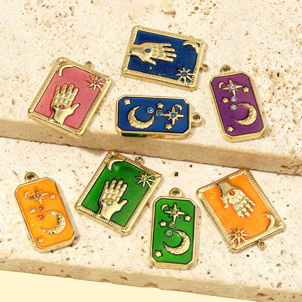 6pcs/pack French Moon Enamel Stainless Steel Diy Charms Women Star Earring Necklace Pendant Hand Jewelry
