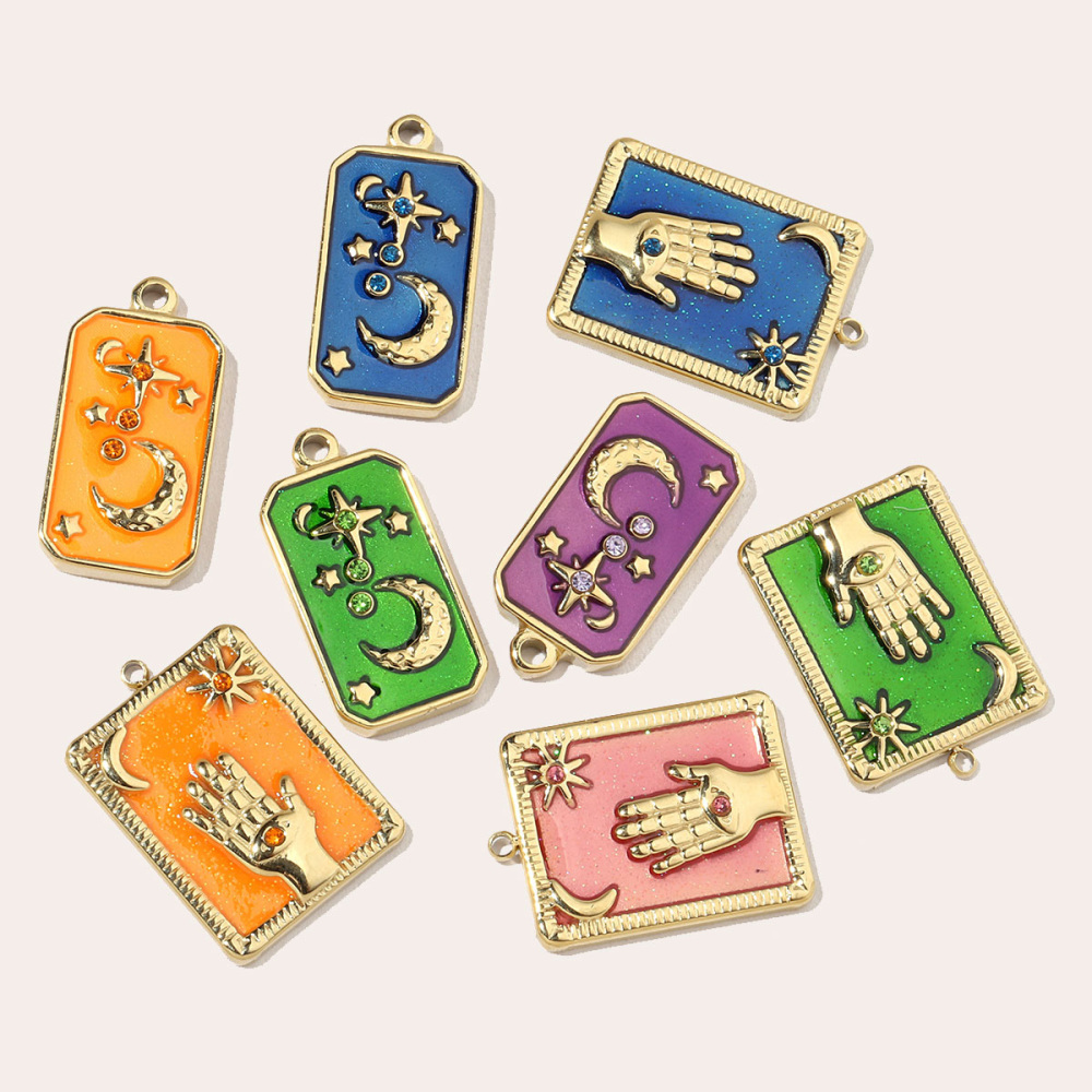 6pcs/pack French Moon Enamel Stainless Steel Diy Charms Women Star Earring Necklace Pendant Hand Jewelry