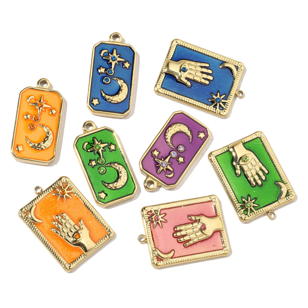 6pcs/pack French Moon Enamel Stainless Steel Diy Charms Women Star Earring Necklace Pendant Hand Jewelry