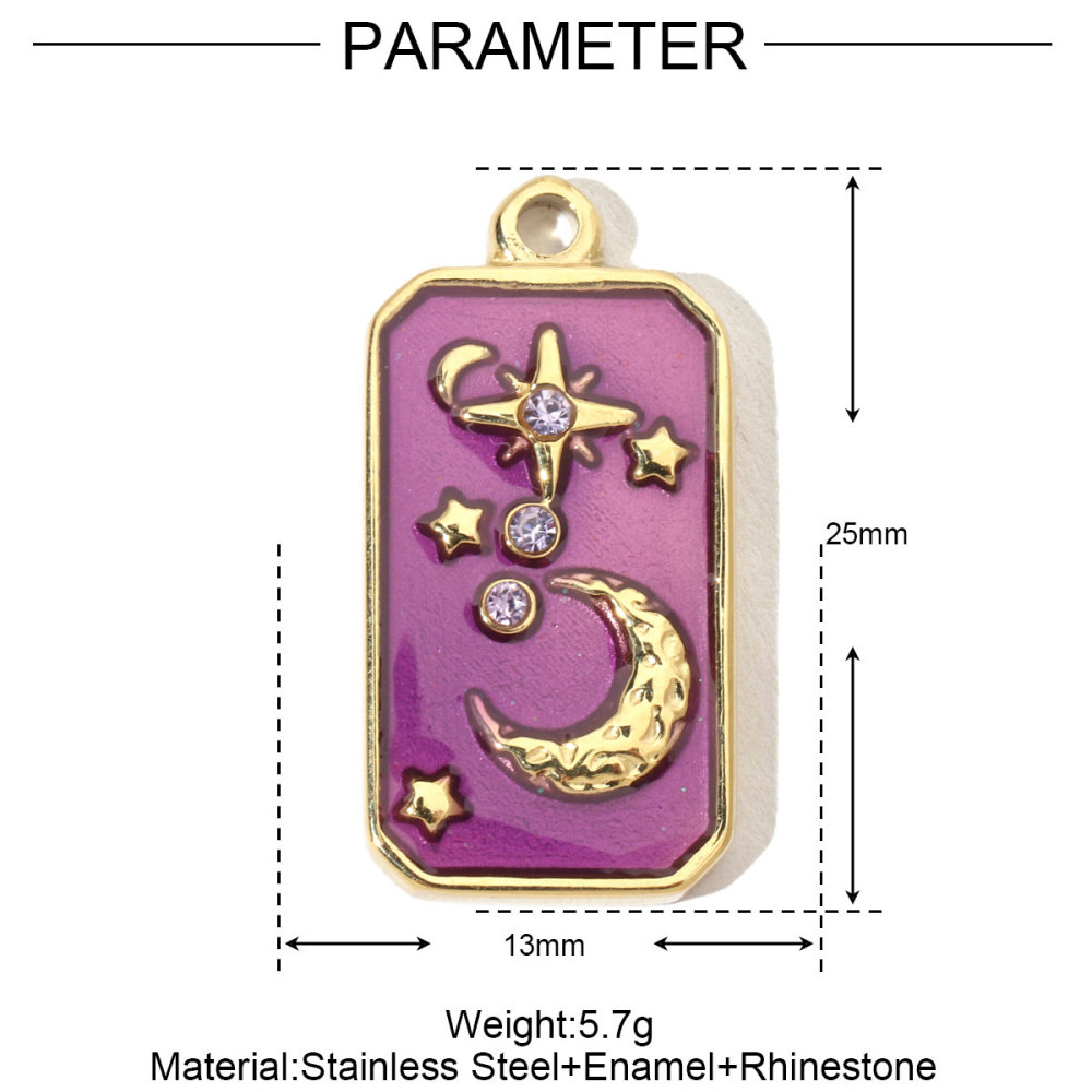 6pcs/pack French Moon Enamel Stainless Steel Diy Charms Women Star Earring Necklace Pendant Hand Jewelry