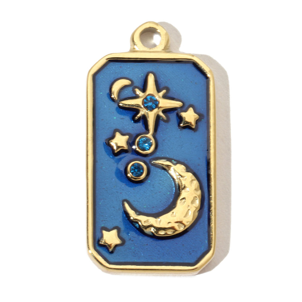 6pcs/pack French Moon Enamel Stainless Steel Diy Charms Women Star Earring Necklace Pendant Hand Jewelry