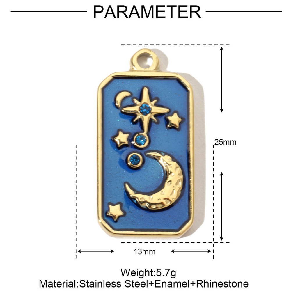 6pcs/pack French Moon Enamel Stainless Steel Diy Charms Women Star Earring Necklace Pendant Hand Jewelry