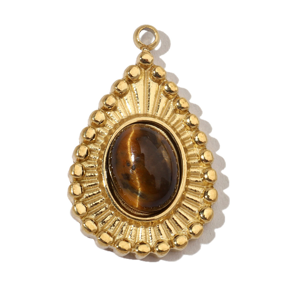 6pcs/pack French Eagle Natural Stone Stainless Steel Diy Charms Women Turtle Necklace Pendant Waterdrop Tiger Eye Jewelry
