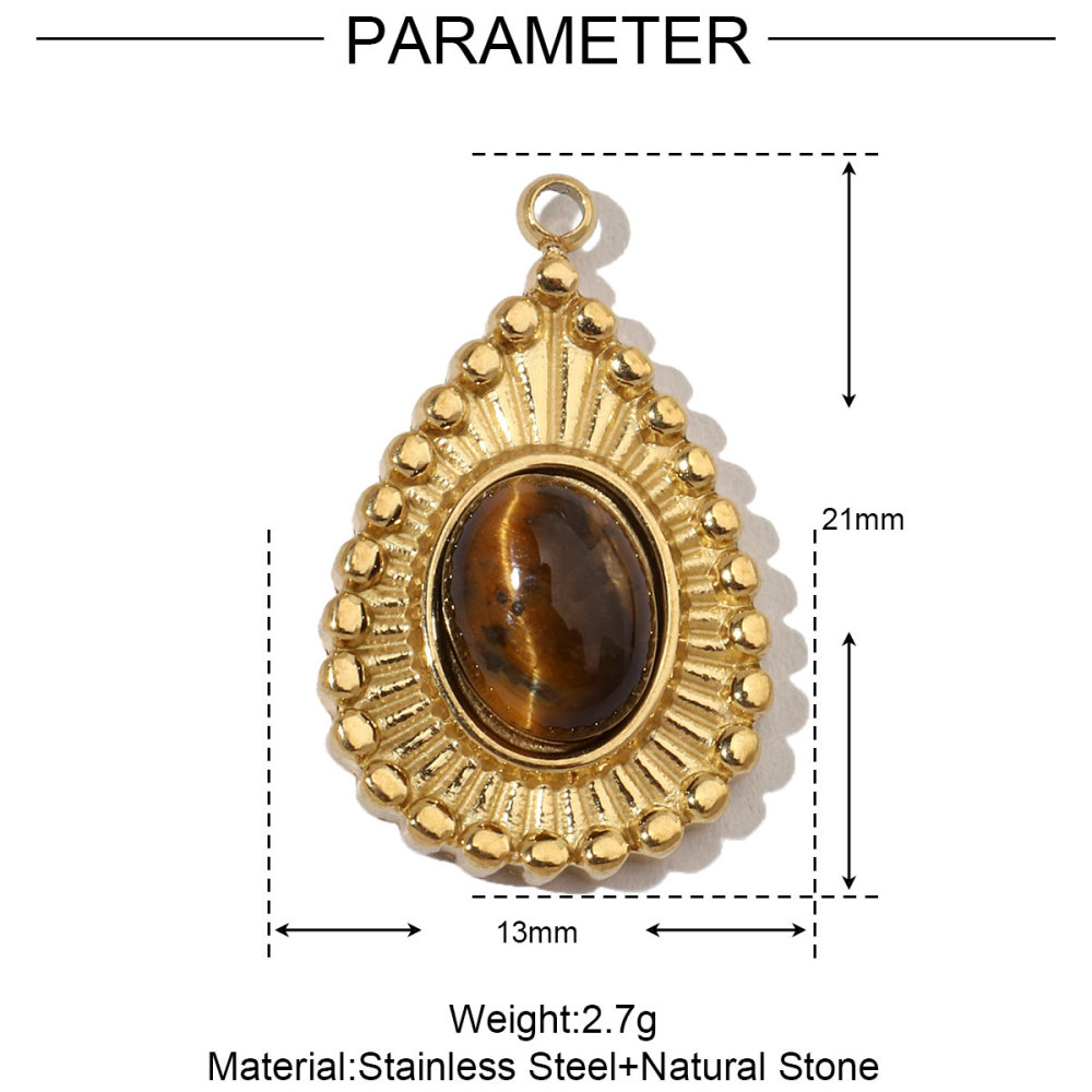 6pcs/pack French Eagle Natural Stone Stainless Steel Diy Charms Women Turtle Necklace Pendant Waterdrop Tiger Eye Jewelry