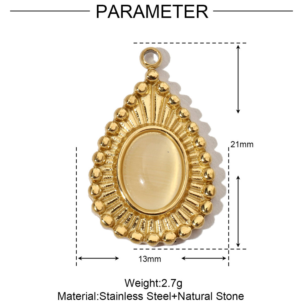 6pcs/pack French Eagle Natural Stone Stainless Steel Diy Charms Women Turtle Necklace Pendant Waterdrop Tiger Eye Jewelry
