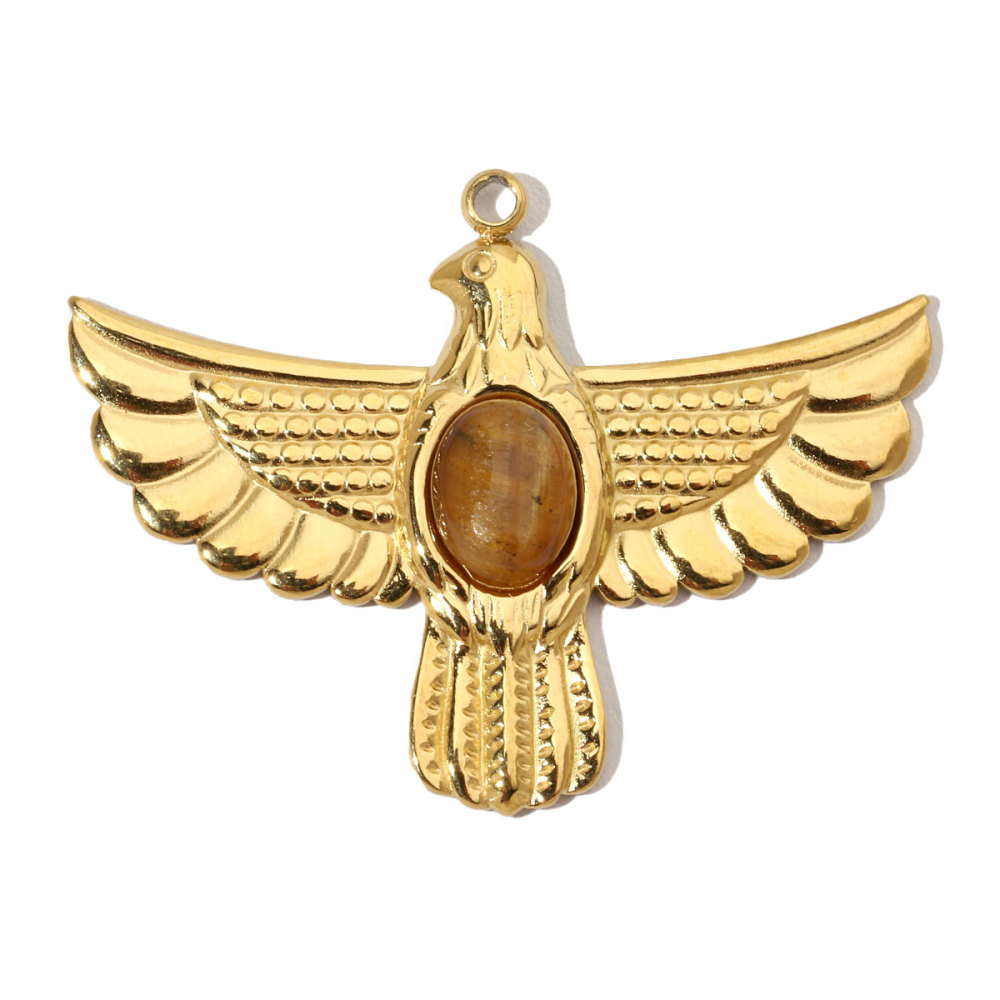 6pcs/pack French Eagle Natural Stone Stainless Steel Diy Charms Women Turtle Necklace Pendant Waterdrop Tiger Eye Jewelry