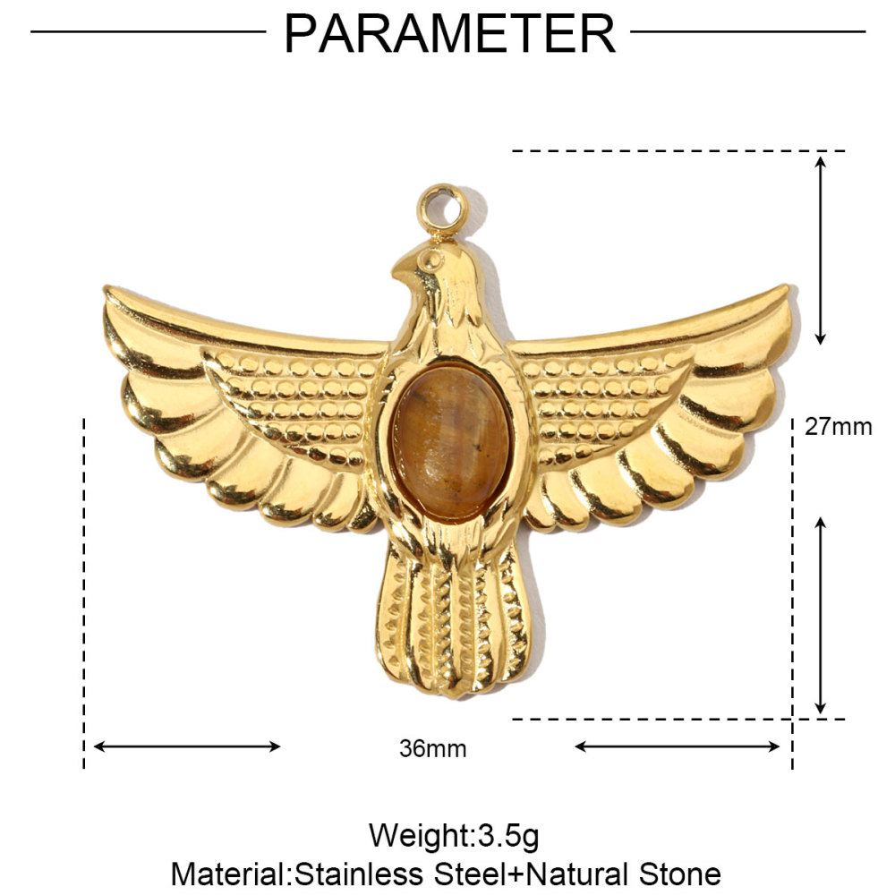 6pcs/pack French Eagle Natural Stone Stainless Steel Diy Charms Women Turtle Necklace Pendant Waterdrop Tiger Eye Jewelry