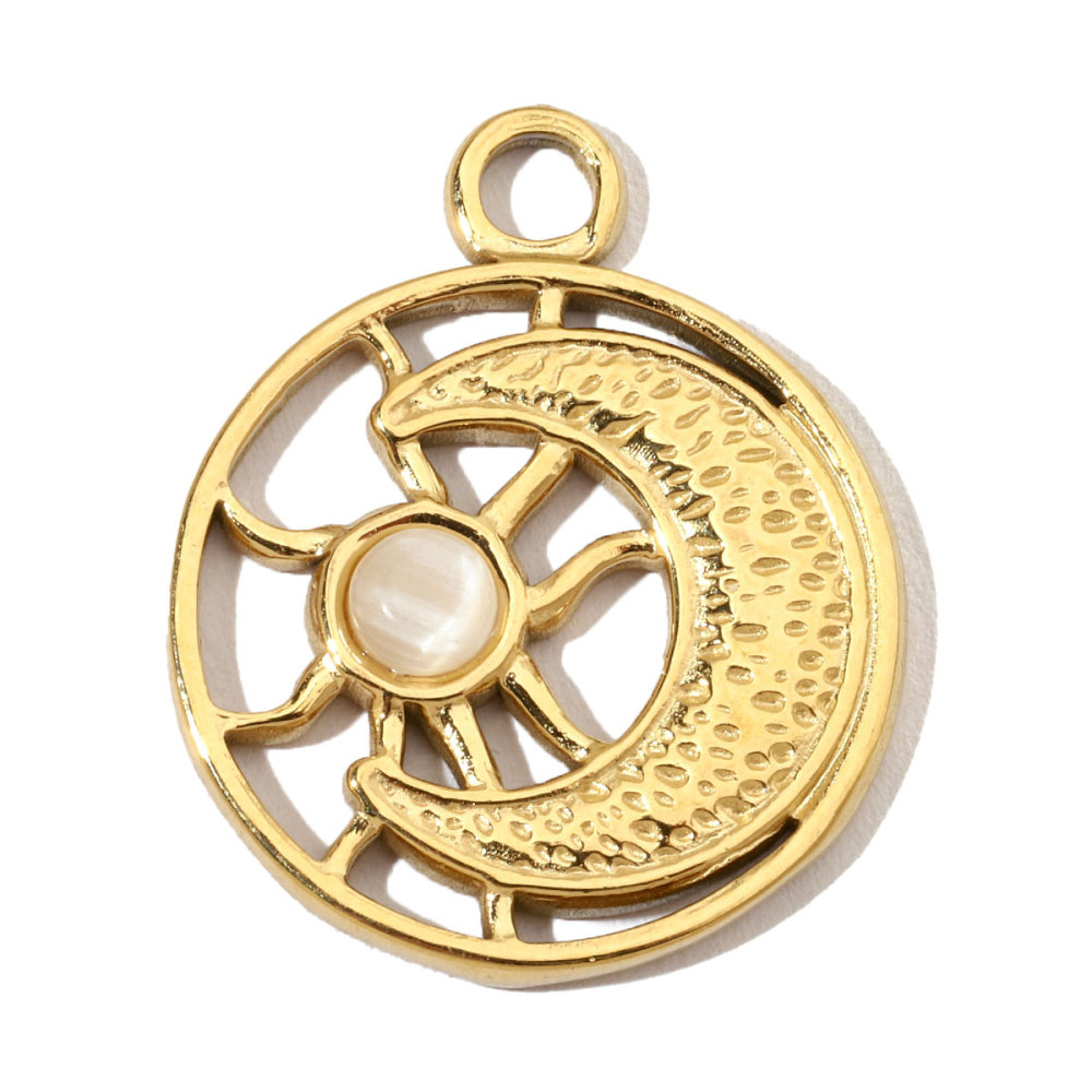 6pcs/pack French Moon Star Natural Stone Stainless Steel Diy Charms Women Heart Eye Necklace Pendant Hand Shell Jewelry