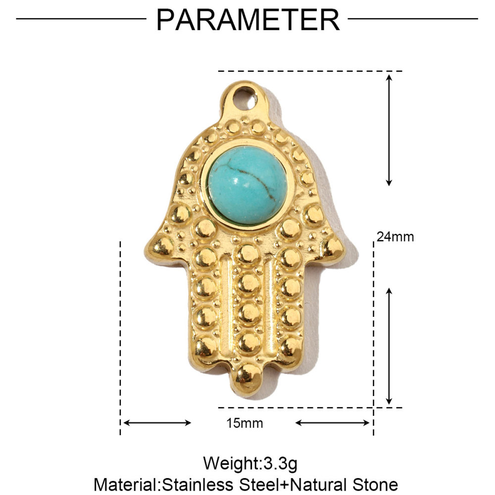 6pcs/pack French Moon Star Natural Stone Stainless Steel Diy Charms Women Heart Eye Necklace Pendant Hand Shell Jewelry