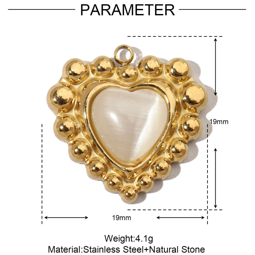 6pcs/pack French Moon Star Natural Stone Stainless Steel Diy Charms Women Heart Eye Necklace Pendant Hand Shell Jewelry