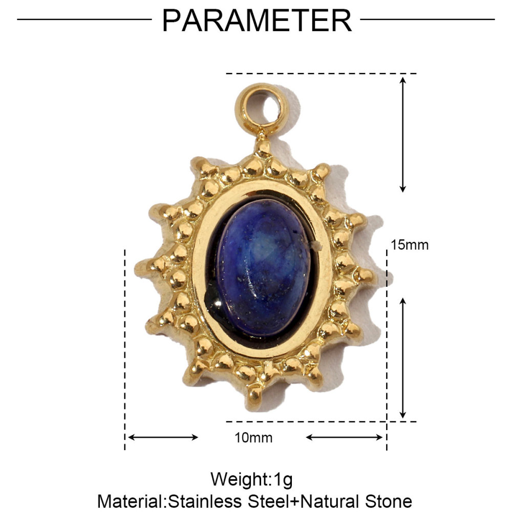 6pcs/pack French Moon Star Natural Stone Stainless Steel Diy Charms Women Heart Eye Necklace Pendant Hand Shell Jewelry
