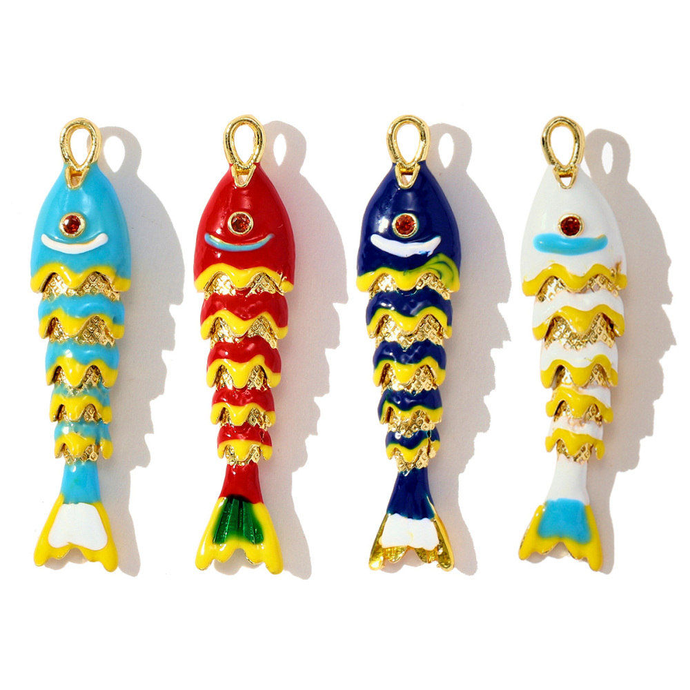 6pcs/pack Fashion Copper Zircon Enamel Goldfish Earring Charms Gradient Koi Crop Diy Necklace Pendants Women Lucky Jewelry