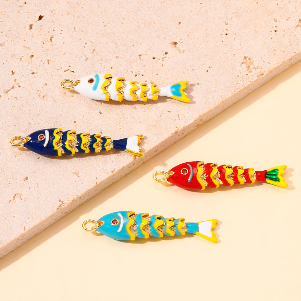 6pcs/pack Fashion Copper Zircon Enamel Goldfish Earring Charms Gradient Koi Crop Diy Necklace Pendants Women Lucky Jewelry