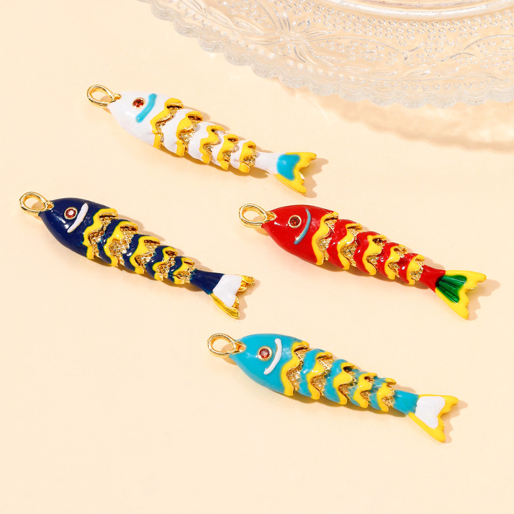 6pcs/pack Fashion Copper Zircon Enamel Goldfish Earring Charms Gradient Koi Crop Diy Necklace Pendants Women Lucky Jewelry