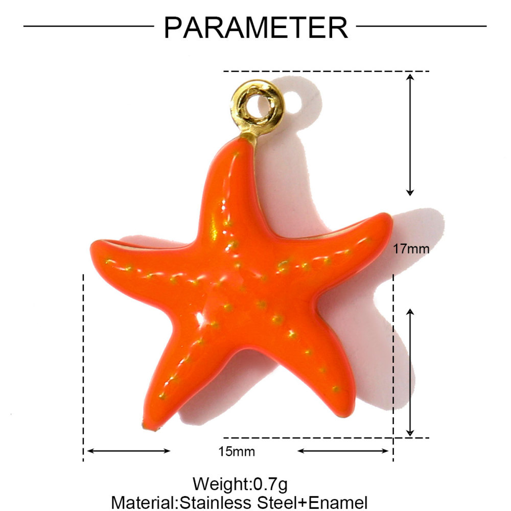 6pcs/pack Stainless Steel Enamel Shell Fish Necklace Pendants Painted Starfish DIY Earring Charms Women Summer Holiday Jewelry