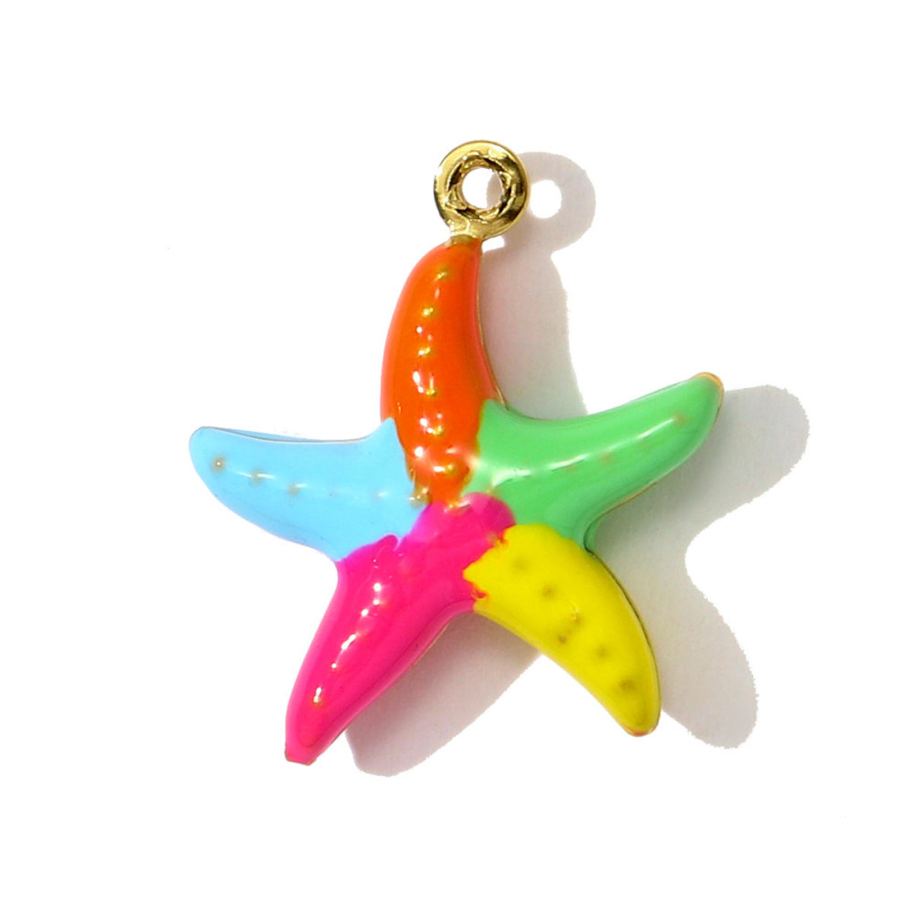 6pcs/pack Stainless Steel Enamel Shell Fish Necklace Pendants Painted Starfish DIY Earring Charms Women Summer Holiday Jewelry