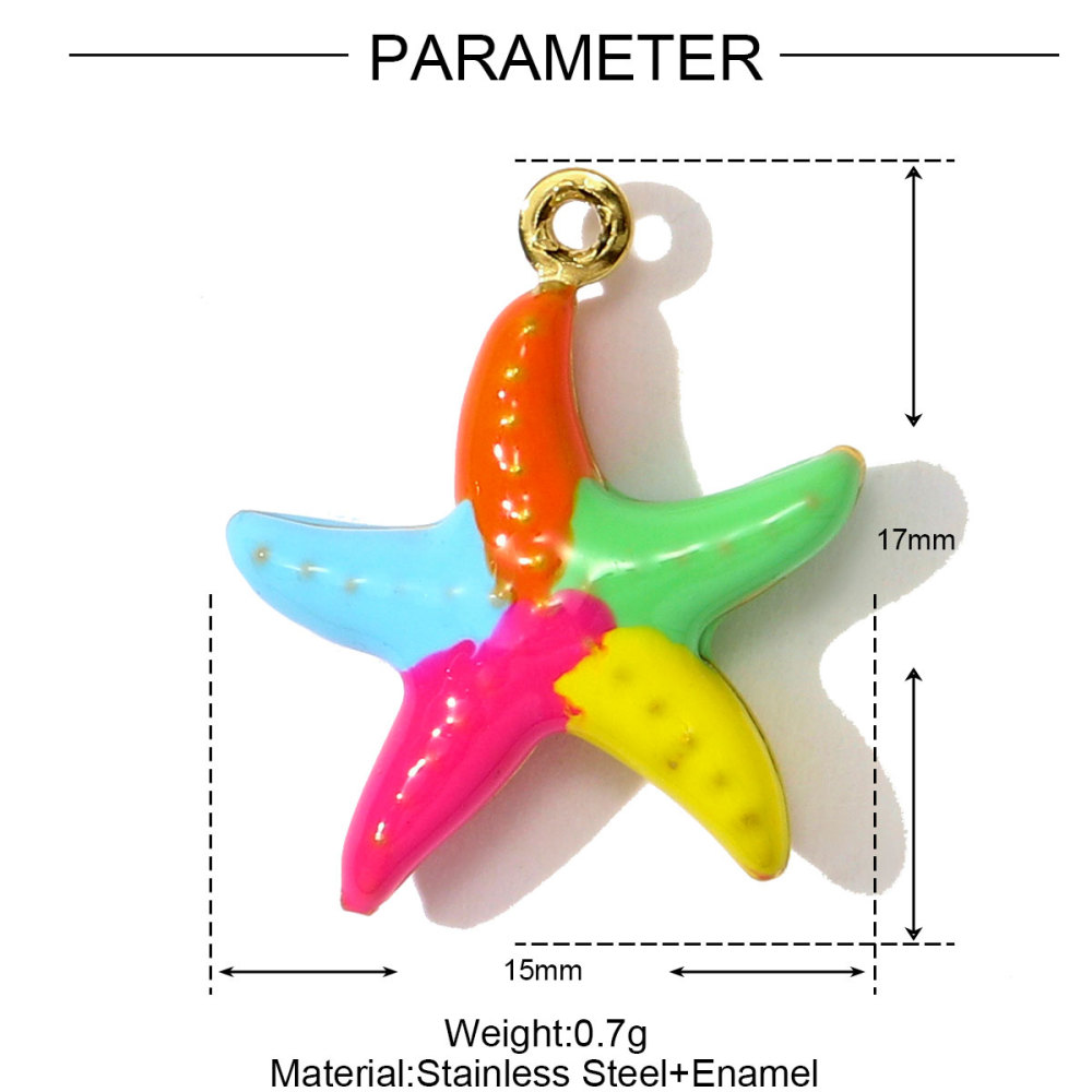 6pcs/pack Stainless Steel Enamel Shell Fish Necklace Pendants Painted Starfish DIY Earring Charms Women Summer Holiday Jewelry