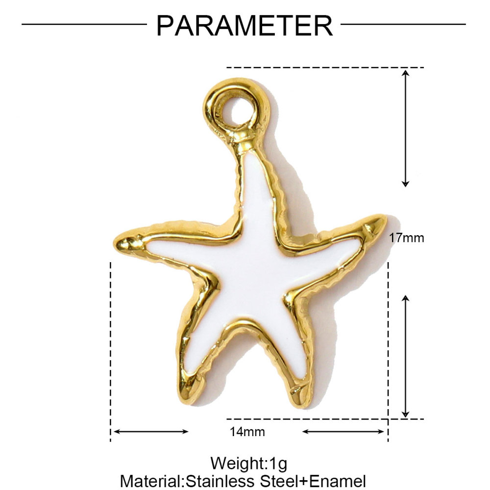 6pcs/pack Stainless Steel Enamel Shell Fish Necklace Pendants Painted Starfish DIY Earring Charms Women Summer Holiday Jewelry