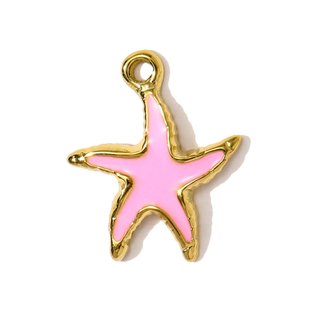6pcs/pack Stainless Steel Enamel Shell Fish Necklace Pendants Painted Starfish DIY Earring Charms Women Summer Holiday Jewelry