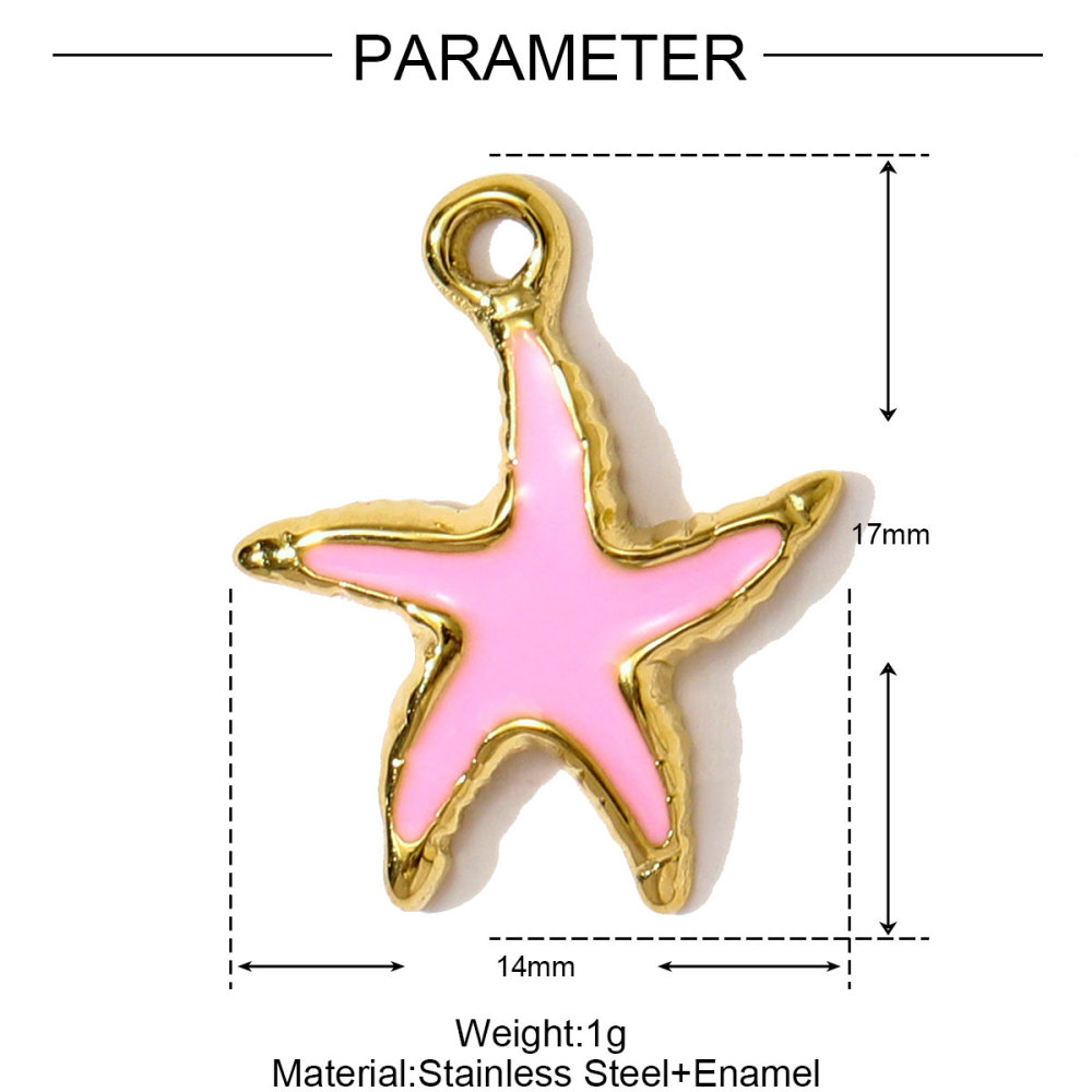 6pcs/pack Stainless Steel Enamel Shell Fish Necklace Pendants Painted Starfish DIY Earring Charms Women Summer Holiday Jewelry
