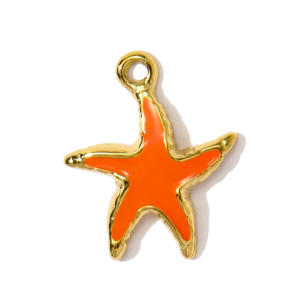 6pcs/pack Stainless Steel Enamel Shell Fish Necklace Pendants Painted Starfish DIY Earring Charms Women Summer Holiday Jewelry