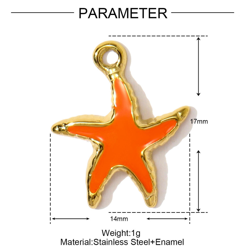 6pcs/pack Stainless Steel Enamel Shell Fish Necklace Pendants Painted Starfish DIY Earring Charms Women Summer Holiday Jewelry