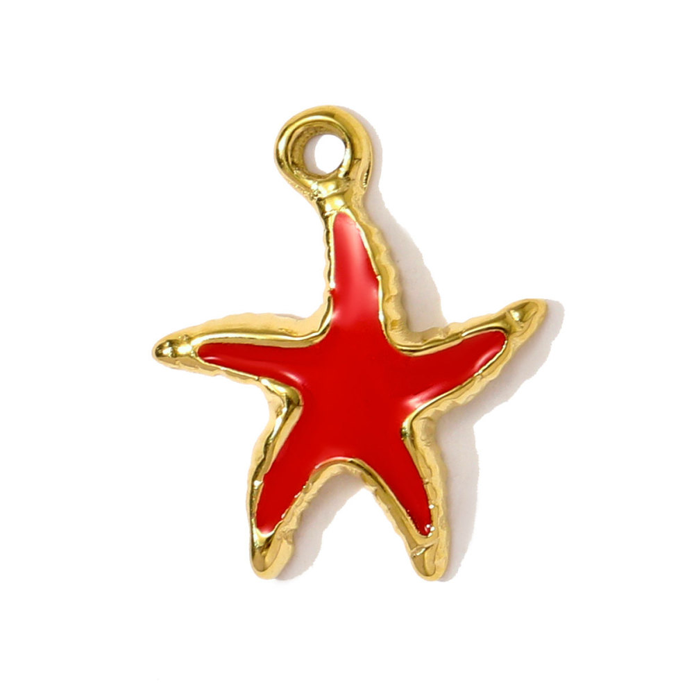 6pcs/pack Stainless Steel Enamel Shell Fish Necklace Pendants Painted Starfish DIY Earring Charms Women Summer Holiday Jewelry
