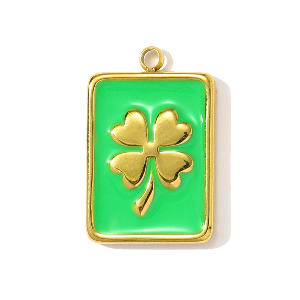 6pcs/pack French Enamel Clover Stainless Steel Necklace Pendants Painted Lucky Poker DIY Earrings Charms Women Cowboy Hat Jewelry