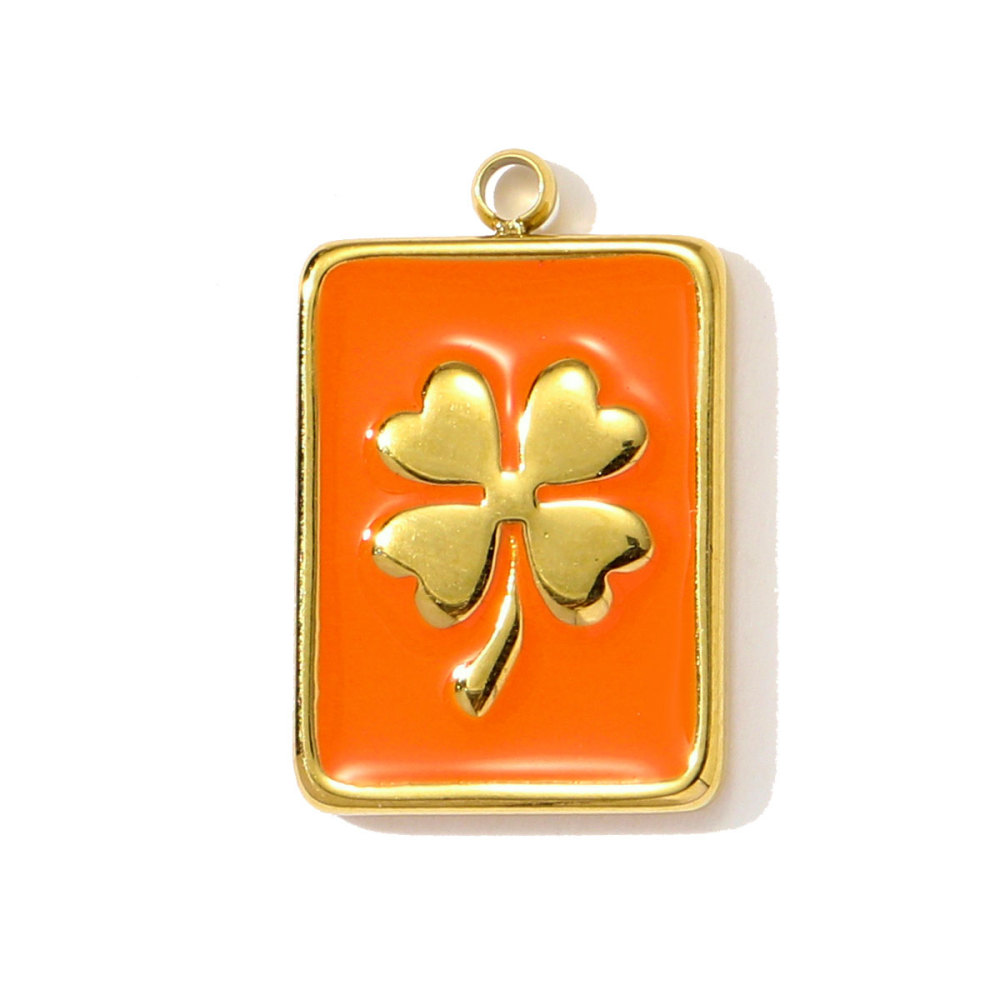 6pcs/pack French Enamel Clover Stainless Steel Necklace Pendants Painted Lucky Poker DIY Earrings Charms Women Cowboy Hat Jewelry