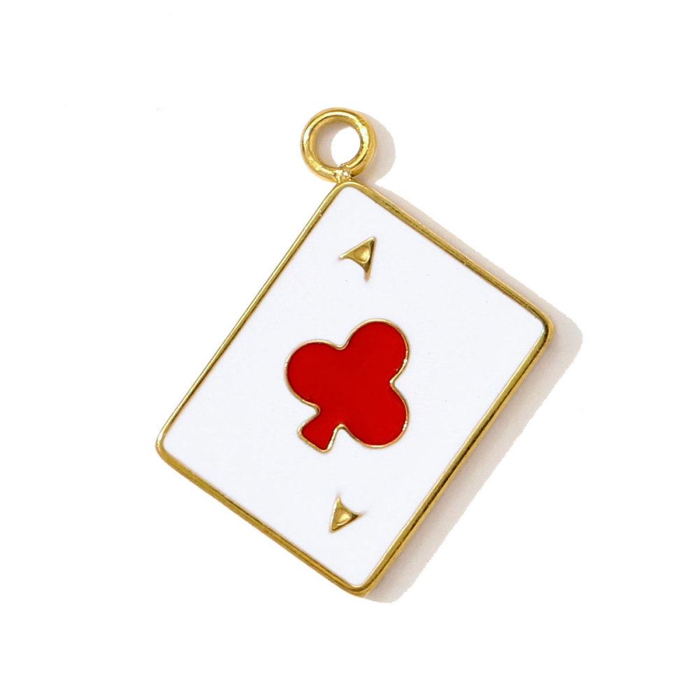 6pcs/pack French Enamel Clover Stainless Steel Necklace Pendants Painted Lucky Poker DIY Earrings Charms Women Cowboy Hat Jewelry