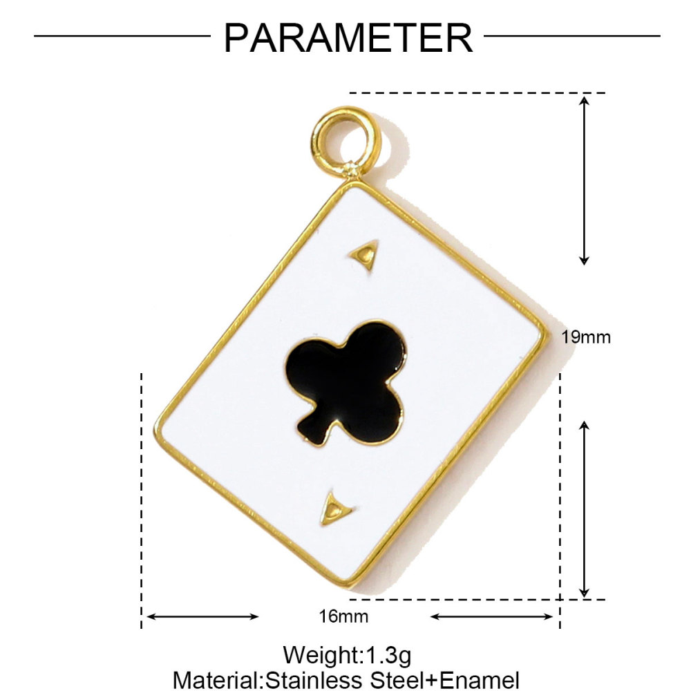 6pcs/pack French Enamel Clover Stainless Steel Necklace Pendants Painted Lucky Poker DIY Earrings Charms Women Cowboy Hat Jewelry