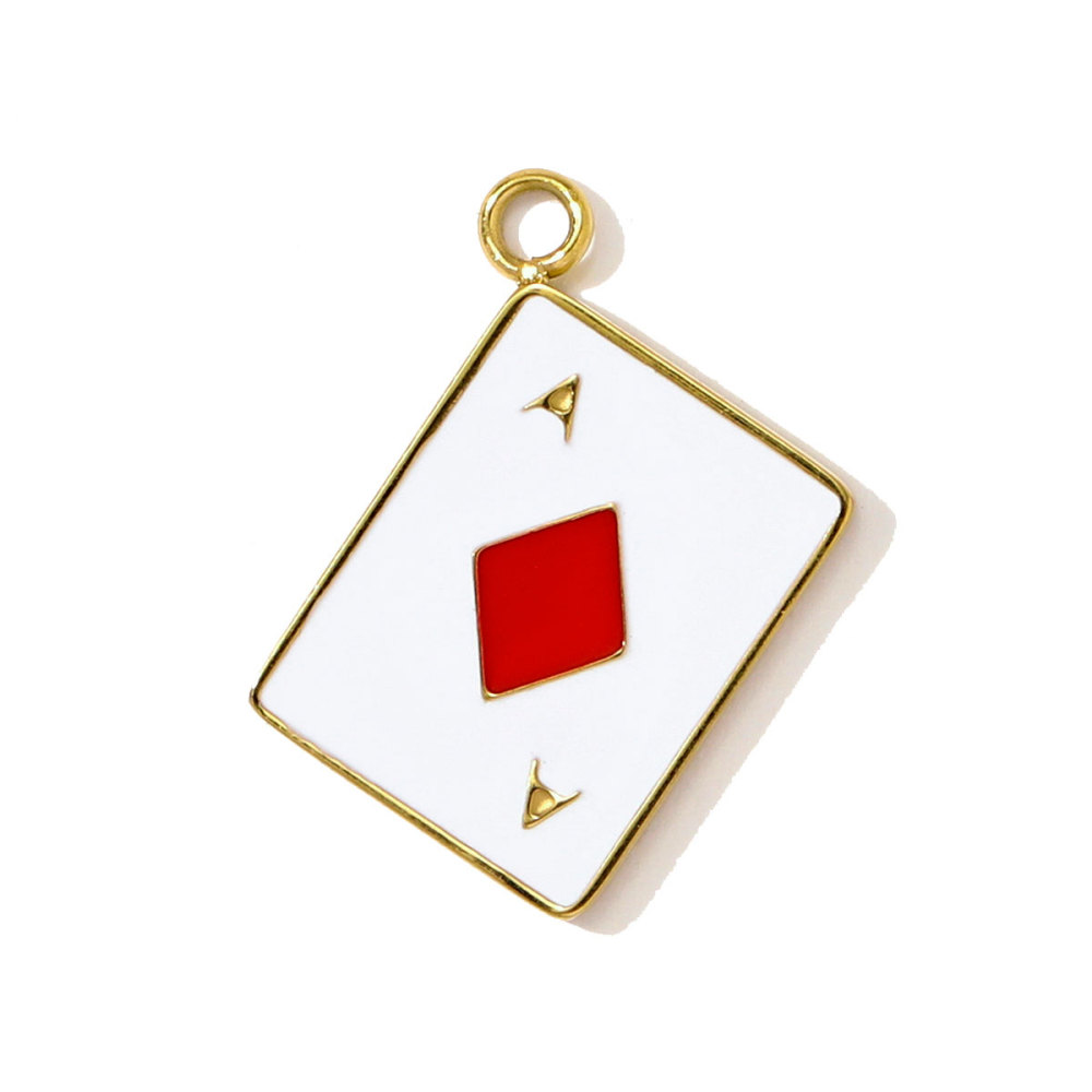 6pcs/pack French Enamel Clover Stainless Steel Necklace Pendants Painted Lucky Poker DIY Earrings Charms Women Cowboy Hat Jewelry