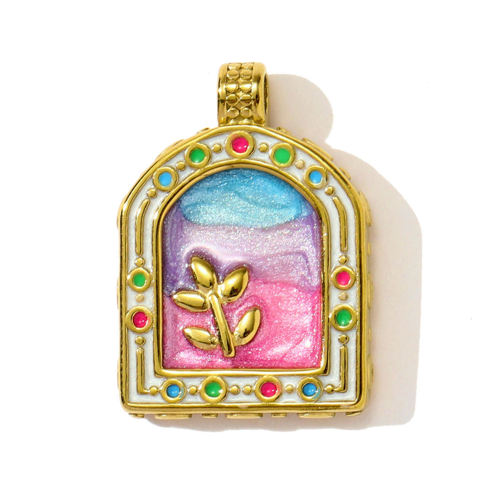 6pcs/pack French Stainless Steel Tarot Card Enamel Necklace Pendants Plam Tree Eye DIY Earrings Charms Women Fish Flower Jewelry