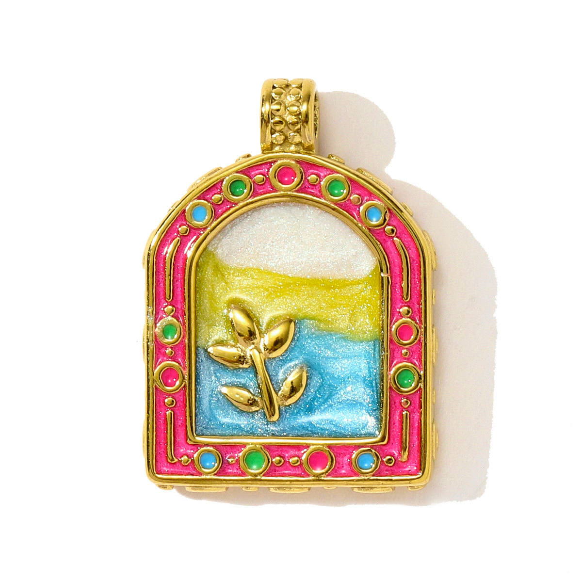 6pcs/pack French Stainless Steel Tarot Card Enamel Necklace Pendants Plam Tree Eye DIY Earrings Charms Women Fish Flower Jewelry