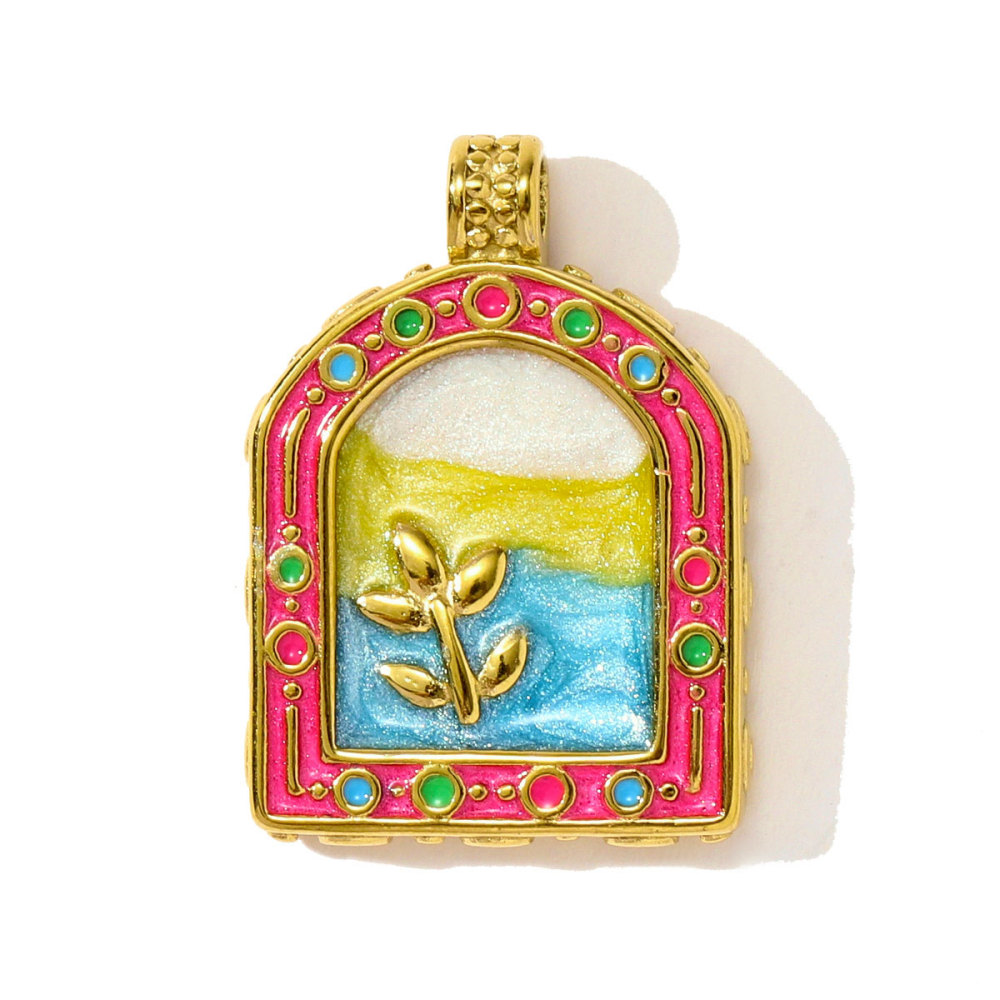 6pcs/pack French Stainless Steel Tarot Card Enamel Necklace Pendants Plam Tree Eye DIY Earrings Charms Women Fish Flower Jewelry