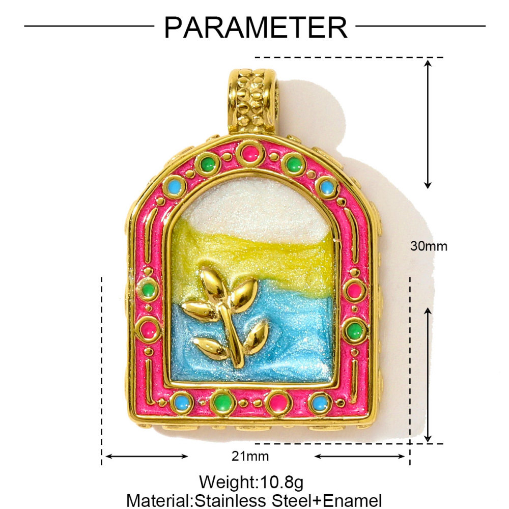 6pcs/pack French Stainless Steel Tarot Card Enamel Necklace Pendants Plam Tree Eye DIY Earrings Charms Women Fish Flower Jewelry