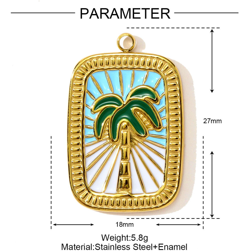 6pcs/pack French Stainless Steel Tarot Card Enamel Necklace Pendants Plam Tree Eye DIY Earrings Charms Women Fish Flower Jewelry