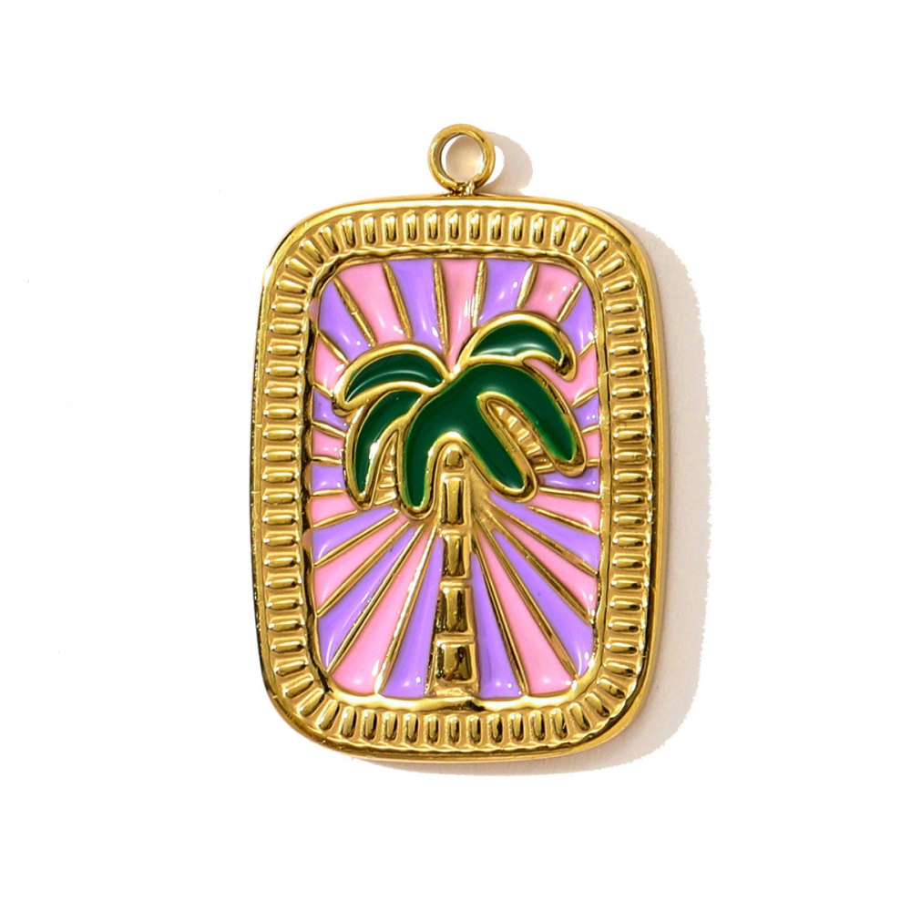 6pcs/pack French Stainless Steel Tarot Card Enamel Necklace Pendants Plam Tree Eye DIY Earrings Charms Women Fish Flower Jewelry