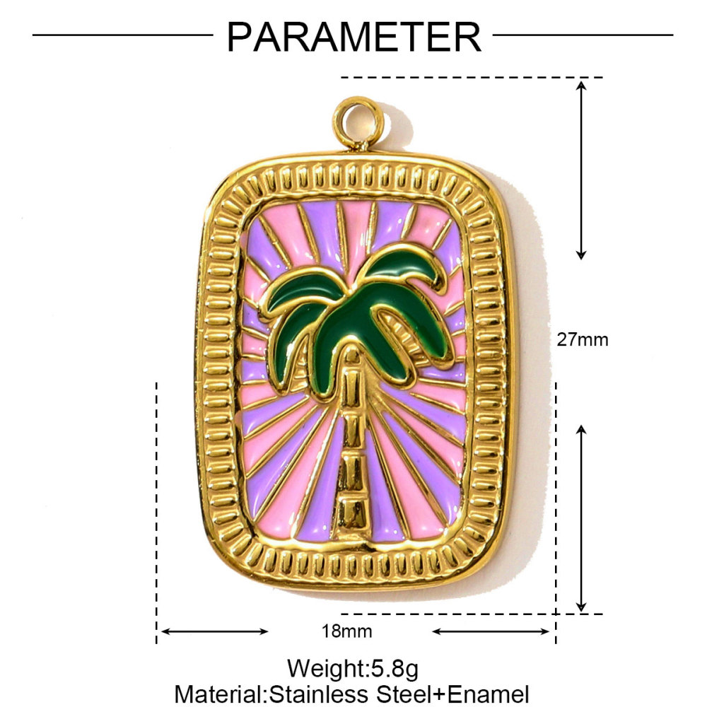 6pcs/pack French Stainless Steel Tarot Card Enamel Necklace Pendants Plam Tree Eye DIY Earrings Charms Women Fish Flower Jewelry