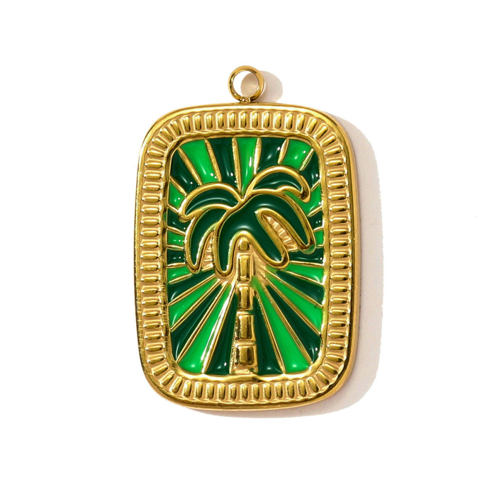 6pcs/pack French Stainless Steel Tarot Card Enamel Necklace Pendants Plam Tree Eye DIY Earrings Charms Women Fish Flower Jewelry