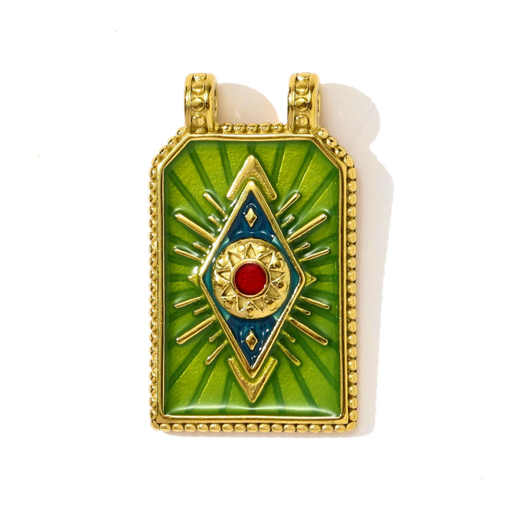 6pcs/pack French Stainless Steel Tarot Card Enamel Necklace Pendants Plam Tree Eye DIY Earrings Charms Women Fish Flower Jewelry
