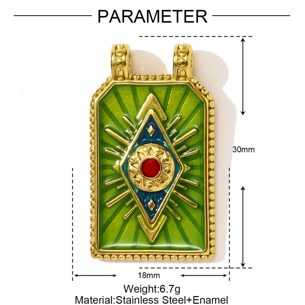 6pcs/pack French Stainless Steel Tarot Card Enamel Necklace Pendants Plam Tree Eye DIY Earrings Charms Women Fish Flower Jewelry